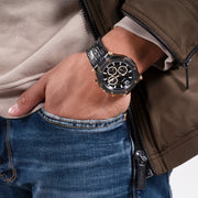 Guess Edge Chronograph Black Dial Black Leather Strap Watch For Men - GW0492G1
