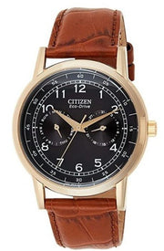 Citizen Eco Drive Multi Function Day & Date Black Dial Brown Leather Strap Watch For Men - AO9003-08E