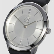 Calvin Klein Minimalist White Dial Black Leather Strap Watch for Men - K3M211C6