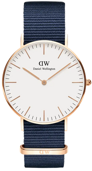 Daniel Wellington Classic Bayswater White Dial Navy Blue NATO Strap Watch For Women - DW00100279