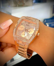 Guess Raven Diamonds Rose Gold Dial Rose Gold Steel Strap Watch for Women - GW0104L3