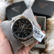 Guess Delancey Black Dial Silver Mesh Bracelet Watch for Men - W0871G1