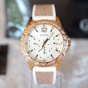 Guess Swirl Quartz Silver Dial White Rubber Strap Watch For Women - W1096l2