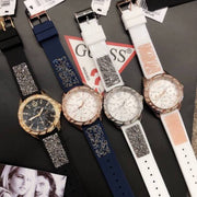 Guess Swirl Quartz Black Dial Black Silicone Strap Watch for Women - W1096L3