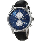 Hugo Boss Jet Chronograph Blue Dial Black Leather Strap Watch for Men - 1513283