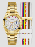 Guess Exclusive Multi Color White Dial Gold Steel Strap Watch for Women - GW0457L1