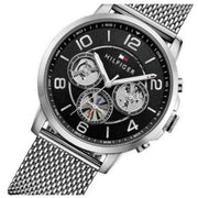 Tommy Hilfiger Chronograph Black Dial Silver Mesh Bracelet Watch for Men - 1791292