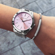 Michael Kors Slim Runway Quartz Pink Dial Silver Steel Strap Watch For Women - MK3380