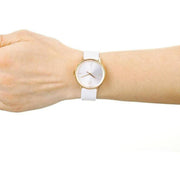 Calvin Klein Accent White Dial White Leather Strap Watch for Women - K2Y2Y6K6