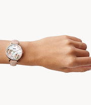 Fossil Jacqueline White Dial Pink Leather Strap Watch for Women - ES4303