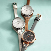 Fossil Georgia Smoke Grey Dial Grey Leather Strap Watch for Women - ES3077