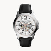 Fossil Grant Automatic Skeleton White Dial Black Leather Strap Watch for Men - ME3101