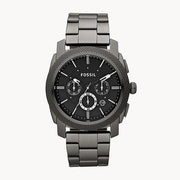 Fossil Machine Chronograph Black Dial Grey Steel Strap Watch for Men - FS4662