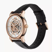 Emporio Armani Luigi Skeleton Silver Dial Black Leather Strap Watch For Men - AR60007