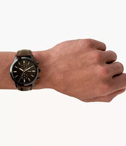 Fossil Townsman Chronograph Black Dial Brown Leather Strap Watch for Men - FS5437