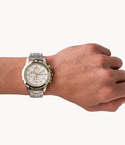 Fossil Dean Chronograph White Dial Silver Steel Strap Watch for Men - FS4795