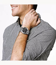 Fossil Nate Chronograph Black Dial Silver Steel Strap Watch for Men - JR1353