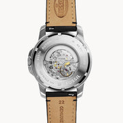 Fossil Grant Automatic Skeleton White Dial Black Leather Strap Watch for Men - ME3101
