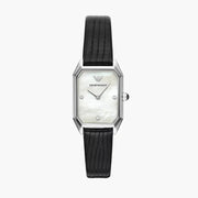 Emporio Armani Gioia Analog Mother of Pearl Dial Black Leather Strap Watch For Women - AR11148