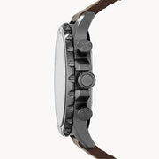 Fossil Nate Chronograph Grey Dial Brown Leather Strap Watch for Men - JR1424