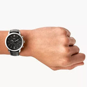 Fossil Neutra Chronograph Blue Dial Blue Leather Strap Watch for Men - FS5454