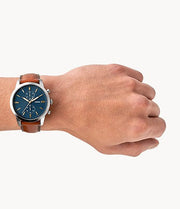 Fossil Townsman Chronograph Blue Dial Brown Leather Strap Watch for Men - FS5279
