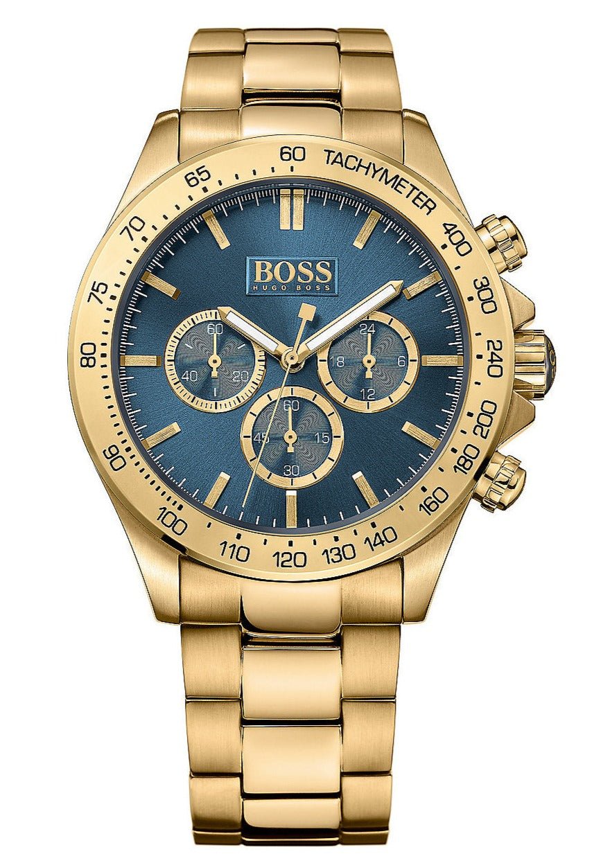 Hugo Boss Ikon Chronograph Blue Dial Gold Steel Strap Watch for Men - 1513340