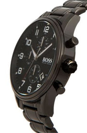 Hugo Boss Aeroliner Chronograph Black Dial Black Steel Strap Watch for Men - 1513180