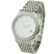 Gucci G Timeless Diamonds Mother of Pearl Dial Silver Mesh Bracelet Watch For Women - YA126508