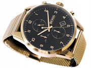 Hugo Boss Skymaster Chronograph Black Dial Gold Mesh Bracelet Watch for Men - 1513838