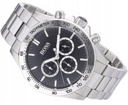 Hugo Boss Ikon Chronograph Black Dial Silver Steel Strap Watch for Men - 1512965