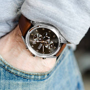 Hugo Boss Skymaster Chronograph Grey Dial Brown Leather Strap Watch for Men - 1513787