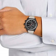 Hugo Boss Grand Prix Chronograph Black Dial Grey Leather Strap Watch for Men - 1513562