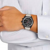 Hugo Boss Grand Prix Chronograph Black Dial Grey Leather Strap Watch for Men - 1513562