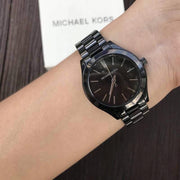 Michael Kors Mini Slim Runway Black Dial Black Steel Strap Watch for Women - MK3587