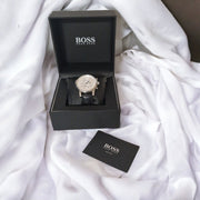 Hugo Boss Jet Chronograph White Dial Black Leather Strap Watch for Men - 1513282
