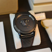 Versace Palazzo Empire Black Dial Black Leather Strap Watch for Men - VERD00218