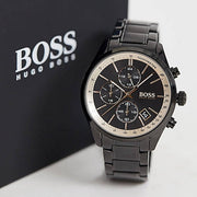 Hugo Boss Grand Prix Chronograph Black Dial Black Steel Strap Watch for Men - 1513578