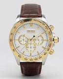Hugo Boss Ikon Chronograph White Dial Brown Leather Strap Watch for Men - 1513174