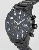 Hugo Boss Aeroliner Chronograph Black Dial Black Steel Strap Watch for Men - 1513180