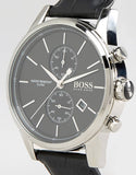Hugo Boss Jet Chronograph Black Dial Black Leather Strap Watch for Men - 1513279