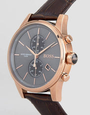 Hugo Boss Jet Chronograph Grey Dial Brown Leather Strap Watch for Men - 1513281