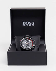 Hugo Boss Globetrotter Chronograph Black Dial Black Steel Strap Watch for Men - 1513825