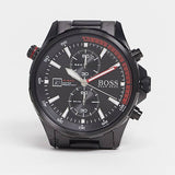 Hugo Boss Globetrotter Chronograph Black Dial Black Steel Strap Watch for Men - 1513825