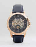 Fossil Grant Mechanical Blue Dial Blue Leather Strap Watch for Men - ME3054