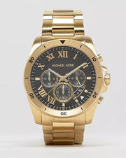 Michael Kors Brecken Chronograph Quartz Black Dial Gold Steel Strap Watch For Men - MK8481