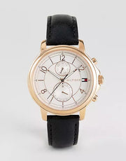 Tommy Hilfiger Claudia White Dial Black Leather Strap Watch for Women - 1781817