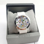 Guess Wanderlust Crystals Silver Dial White Rubber Strap Watch for Women - W1059L1