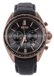 Hugo Boss Driver Chronograph Black Dial Black Leather Strap Watch for Men - 1513092