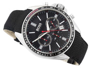 Hugo Boss Driver Chronograph Black Dial Black Leather Strap Watch for Men -1513087